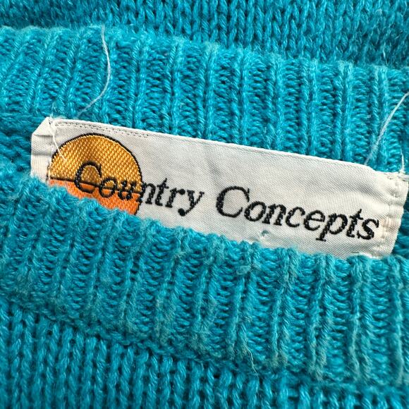 Country Concepts Womens Top Size L Turquoise Linen Blend Vintage Coastal Knit - Picture 3 of 8